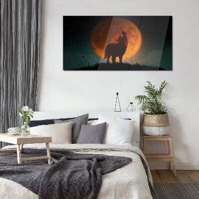 Tableau sur verre Loup sous la lune
