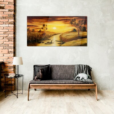 Tableau imprimé sur verre Heure d'or sur la rivière