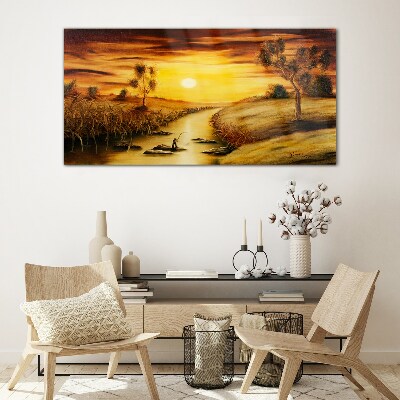 Tableau imprimé sur verre Heure d'or sur la rivière