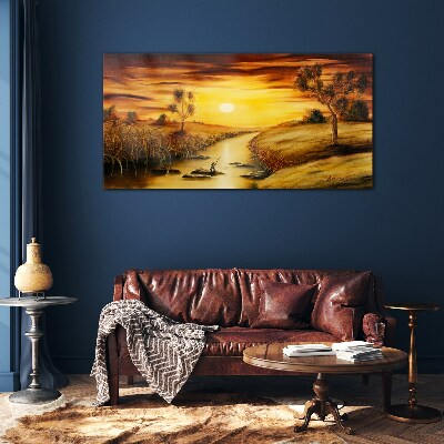 Tableau imprimé sur verre Heure d'or sur la rivière