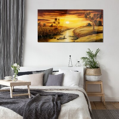 Tableau imprimé sur verre Heure d'or sur la rivière