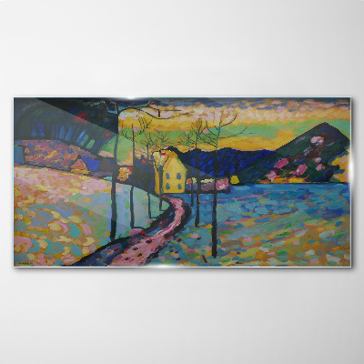 Tableau photo sur verre Paysage coloré avec une maison