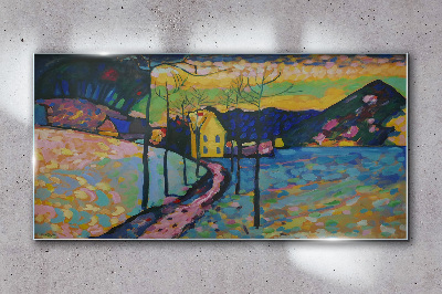 Tableau photo sur verre Paysage coloré avec une maison