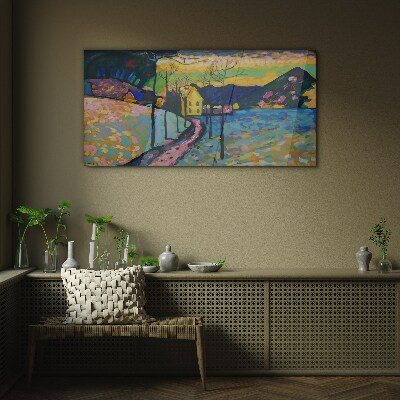 Tableau photo sur verre Paysage coloré avec une maison