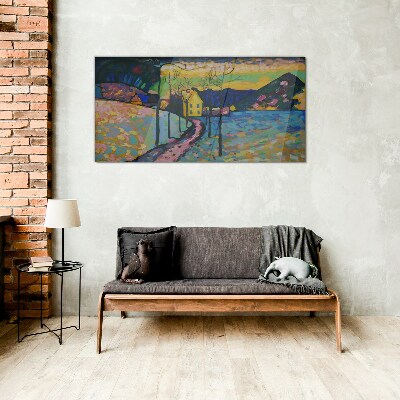Tableau photo sur verre Paysage coloré avec une maison