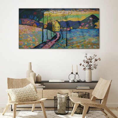 Tableau photo sur verre Paysage coloré avec une maison