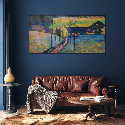 Tableau photo sur verre Paysage coloré avec une maison