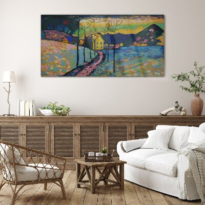 Tableau photo sur verre Paysage coloré avec une maison