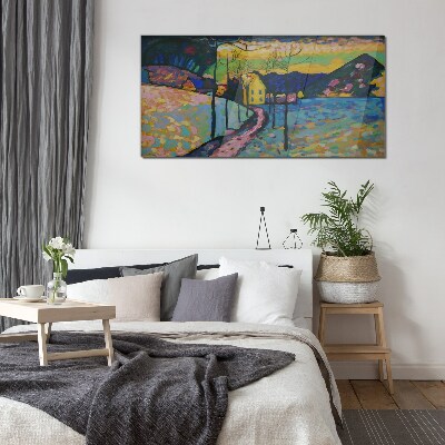Tableau photo sur verre Paysage coloré avec une maison