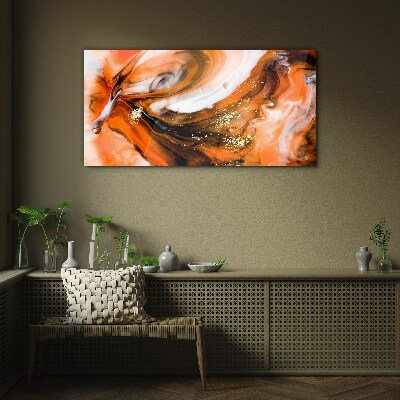 Tableau sur verre Tourbillons dorés dans des tons orange