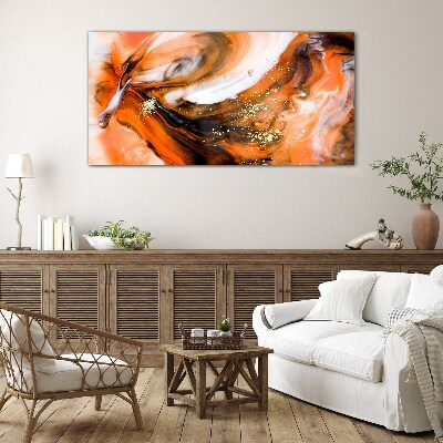 Tableau sur verre Tourbillons dorés dans des tons orange