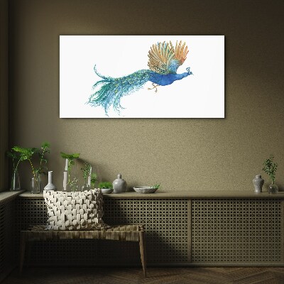 Tableau imprimé sur verre Un paon coloré en mouvement