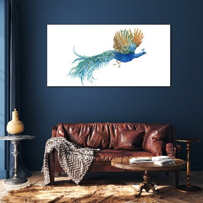 Tableau imprimé sur verre Un paon coloré en mouvement