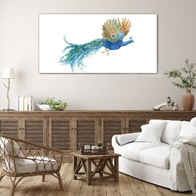 Tableau imprimé sur verre Un paon coloré en mouvement
