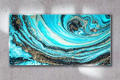 Tableau verre imprimé Tourbillons océaniques en bleu et or