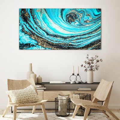 Tableau verre imprimé Tourbillons océaniques en bleu et or