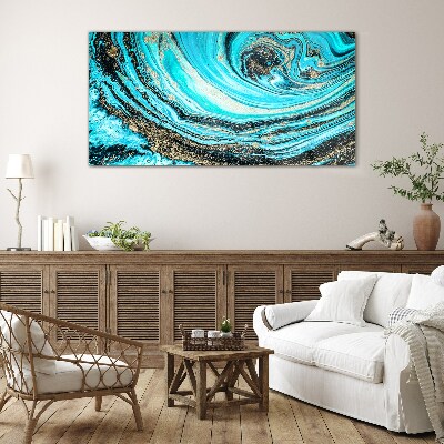 Tableau verre imprimé Tourbillons océaniques en bleu et or