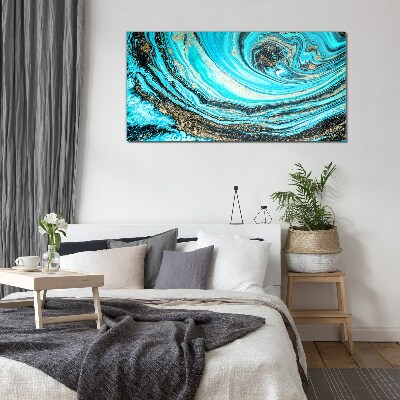 Tableau verre imprimé Tourbillons océaniques en bleu et or