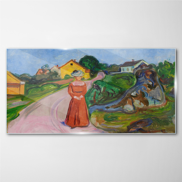 Tableau en verre La femme en robe rouge de Munch