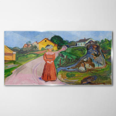 Tableau en verre La femme en robe rouge de Munch