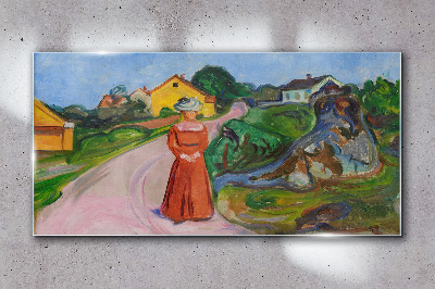 Tableau en verre La femme en robe rouge de Munch