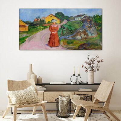 Tableau en verre La femme en robe rouge de Munch