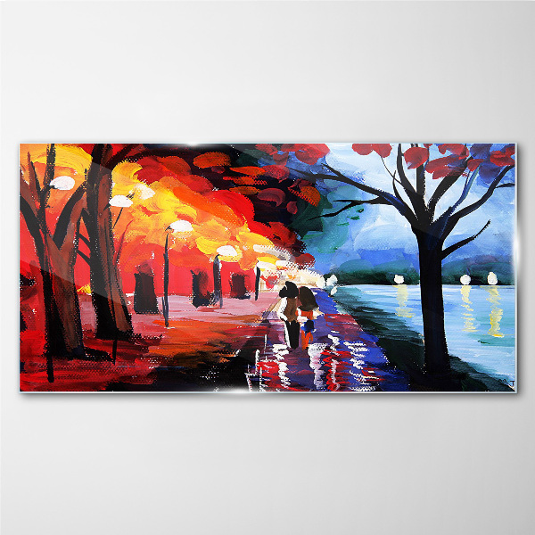 Tableau en verre Une promenade romantique dans un parc coloré