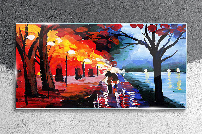 Tableau en verre Une promenade romantique dans un parc coloré