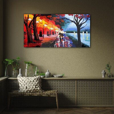 Tableau en verre Une promenade romantique dans un parc coloré