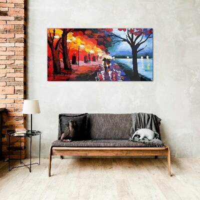 Tableau en verre Une promenade romantique dans un parc coloré