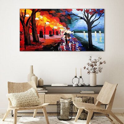 Tableau en verre Une promenade romantique dans un parc coloré