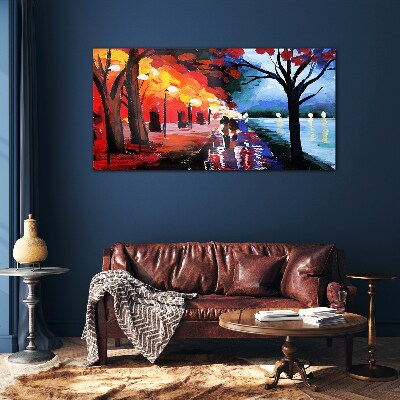 Tableau en verre Une promenade romantique dans un parc coloré