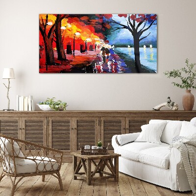 Tableau en verre Une promenade romantique dans un parc coloré