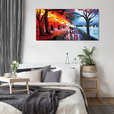 Tableau en verre Une promenade romantique dans un parc coloré