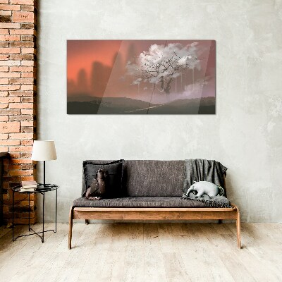 Tableau sur verre Paysage brumeux avec un arbre