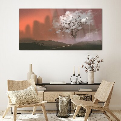 Tableau sur verre Paysage brumeux avec un arbre