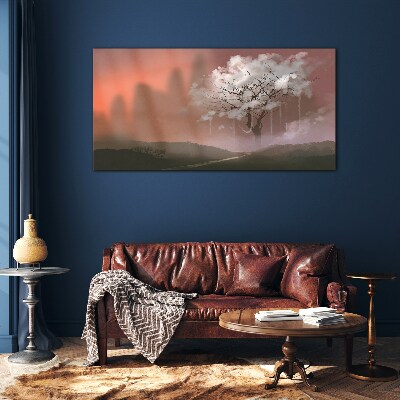 Tableau sur verre Paysage brumeux avec un arbre