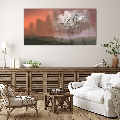 Tableau sur verre Paysage brumeux avec un arbre