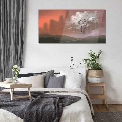 Tableau sur verre Paysage brumeux avec un arbre