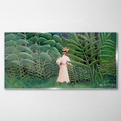 Tableau en verre Femme dans la forêt verte