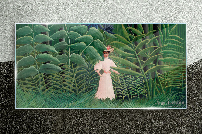 Tableau en verre Femme dans la forêt verte