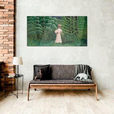 Tableau en verre Femme dans la forêt verte