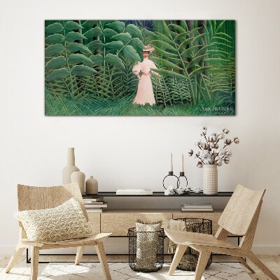 Tableau en verre Femme dans la forêt verte