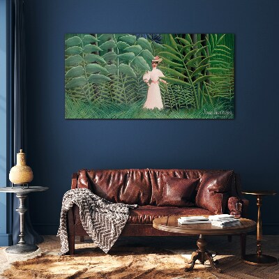 Tableau en verre Femme dans la forêt verte