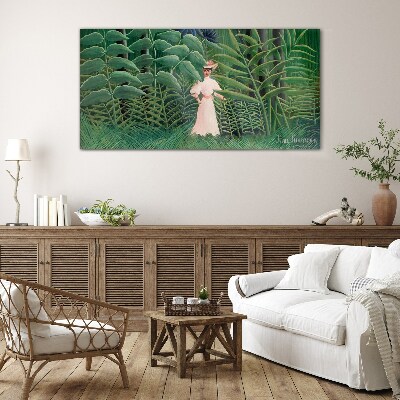 Tableau en verre Femme dans la forêt verte