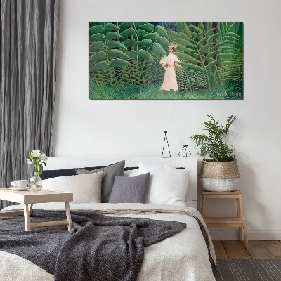 Tableau en verre Femme dans la forêt verte