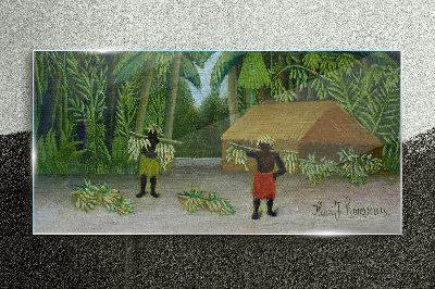 Tableau imprimé sur verre Récolte de bananes dans un paysage tropical