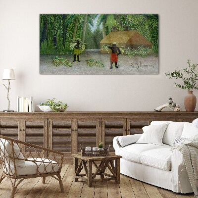 Tableau imprimé sur verre Récolte de bananes dans un paysage tropical