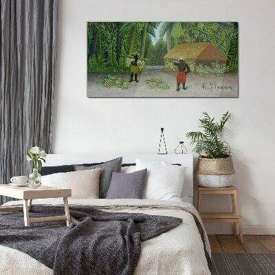 Tableau imprimé sur verre Récolte de bananes dans un paysage tropical