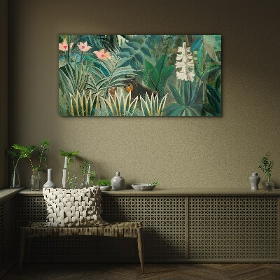 Tableau verre imprimé Forêt mystérieuse avec des animaux sauvages